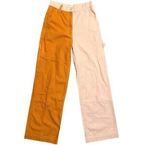 Topshop Half and Half Contrast Straight Leg Utility Pants Pink Orange Size 6